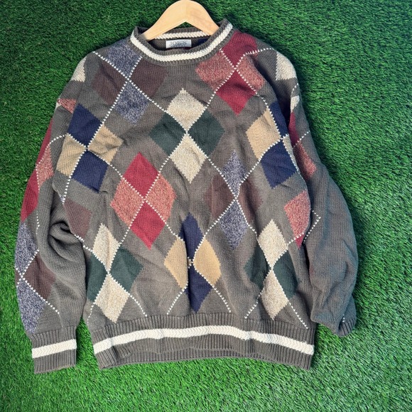 Jos. A. Bank Other - Jos A Bank Joes Casual Argyle Sweater Mens Large Brown Cotton Crewneck Knit